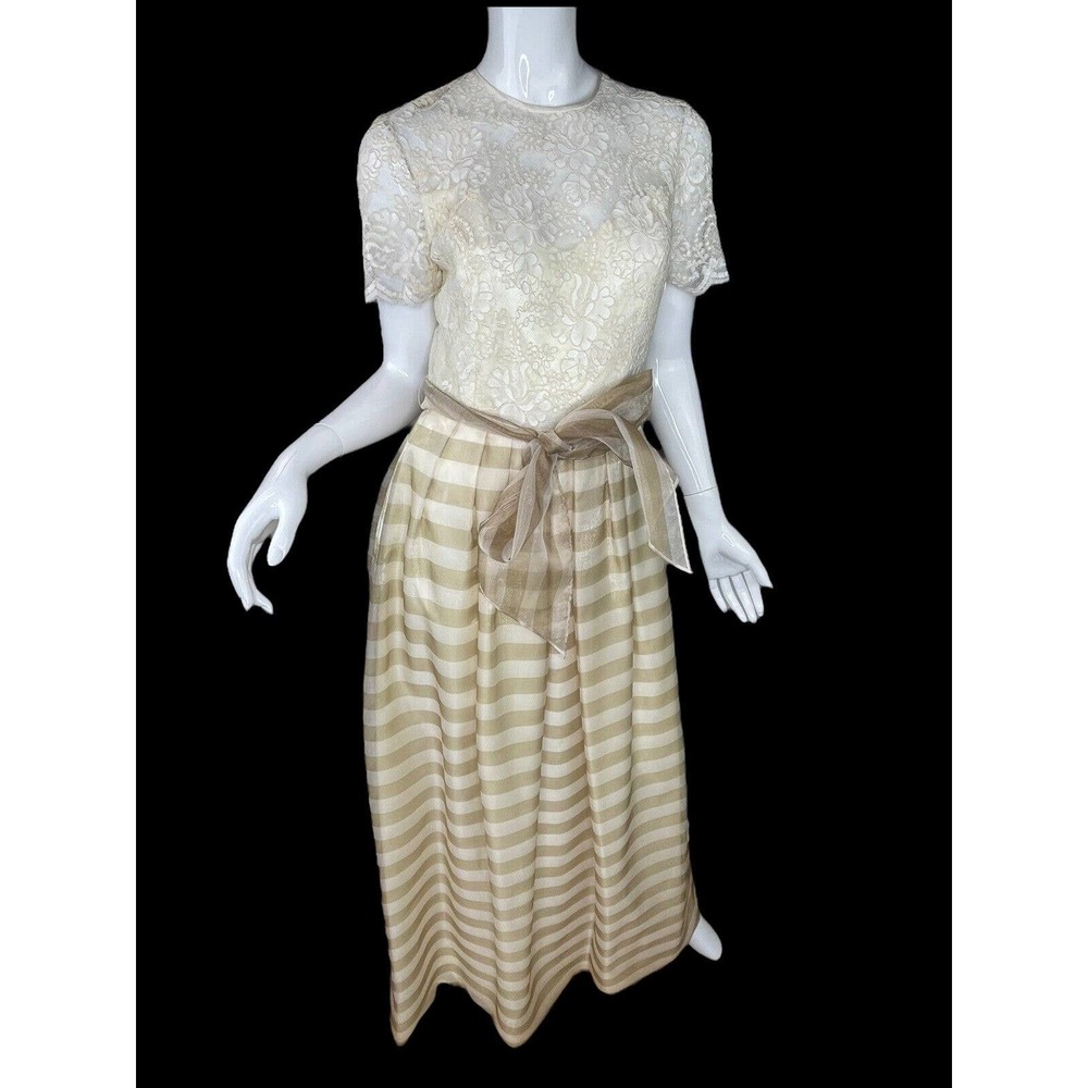 Vintage Jonathan Tait Lace and Stripe Organza Evening Gown Dress Sz 6
